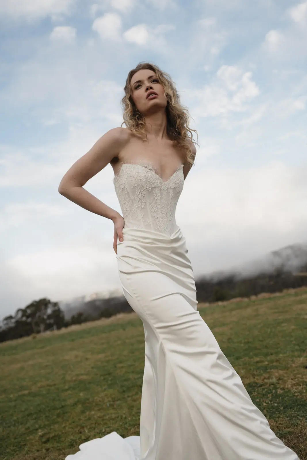 1 Moira Hughes Bridie lace bodice sating skirt column wedding dress6