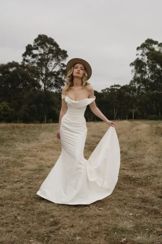 Moira Hughes Tarni skirt made with raw silk. Column fitted train.