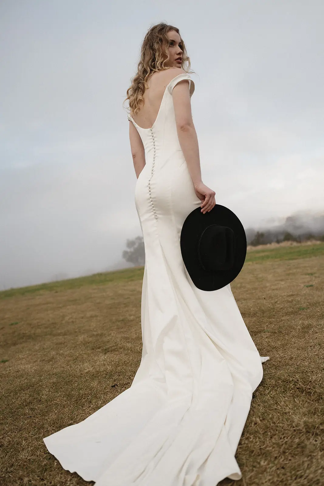 Moira Hughes Cleo basque waist Dress off shoulder split satin bridal wedding dress3