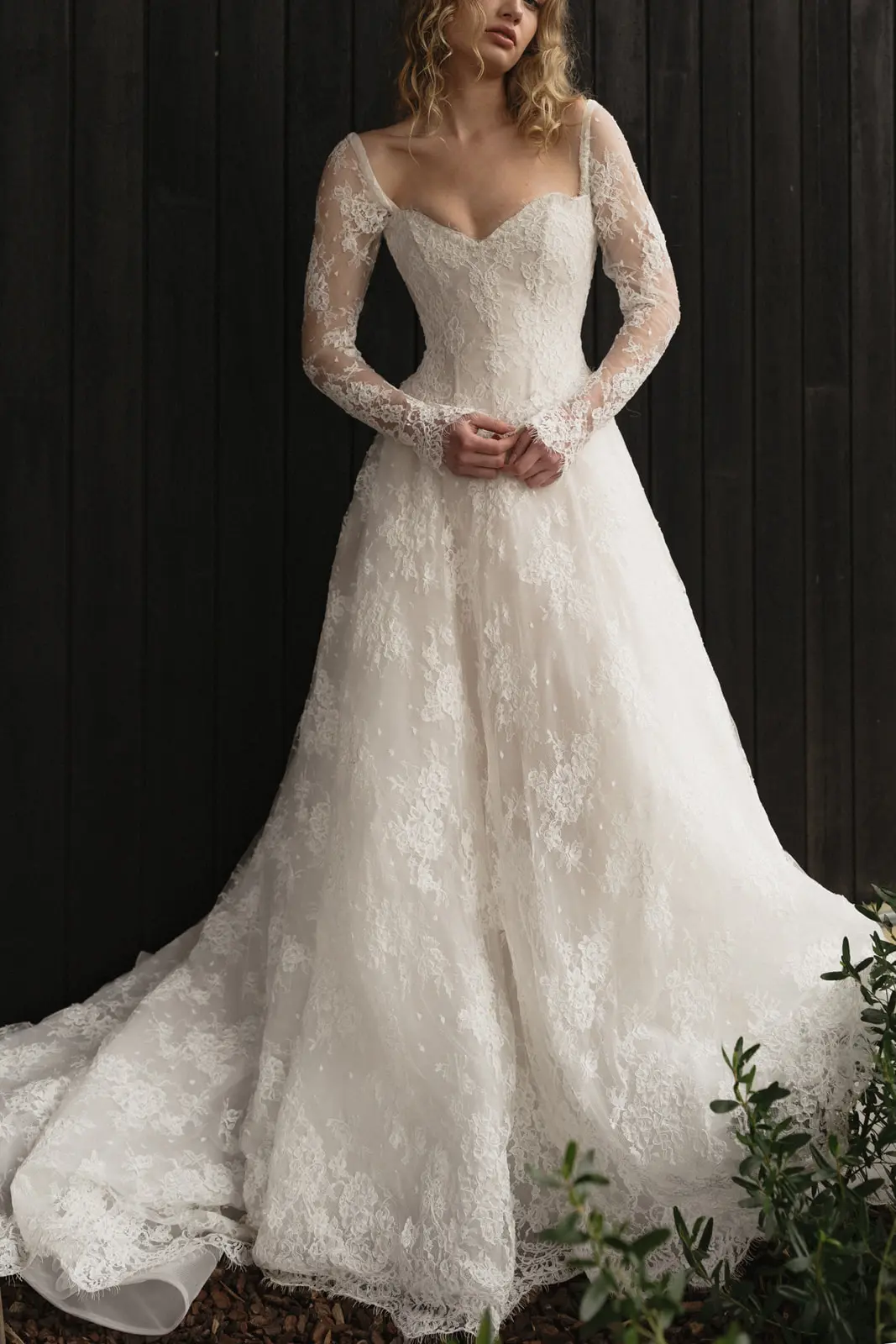 Moira Hughes Isla dress removable lace sleeves basque waist