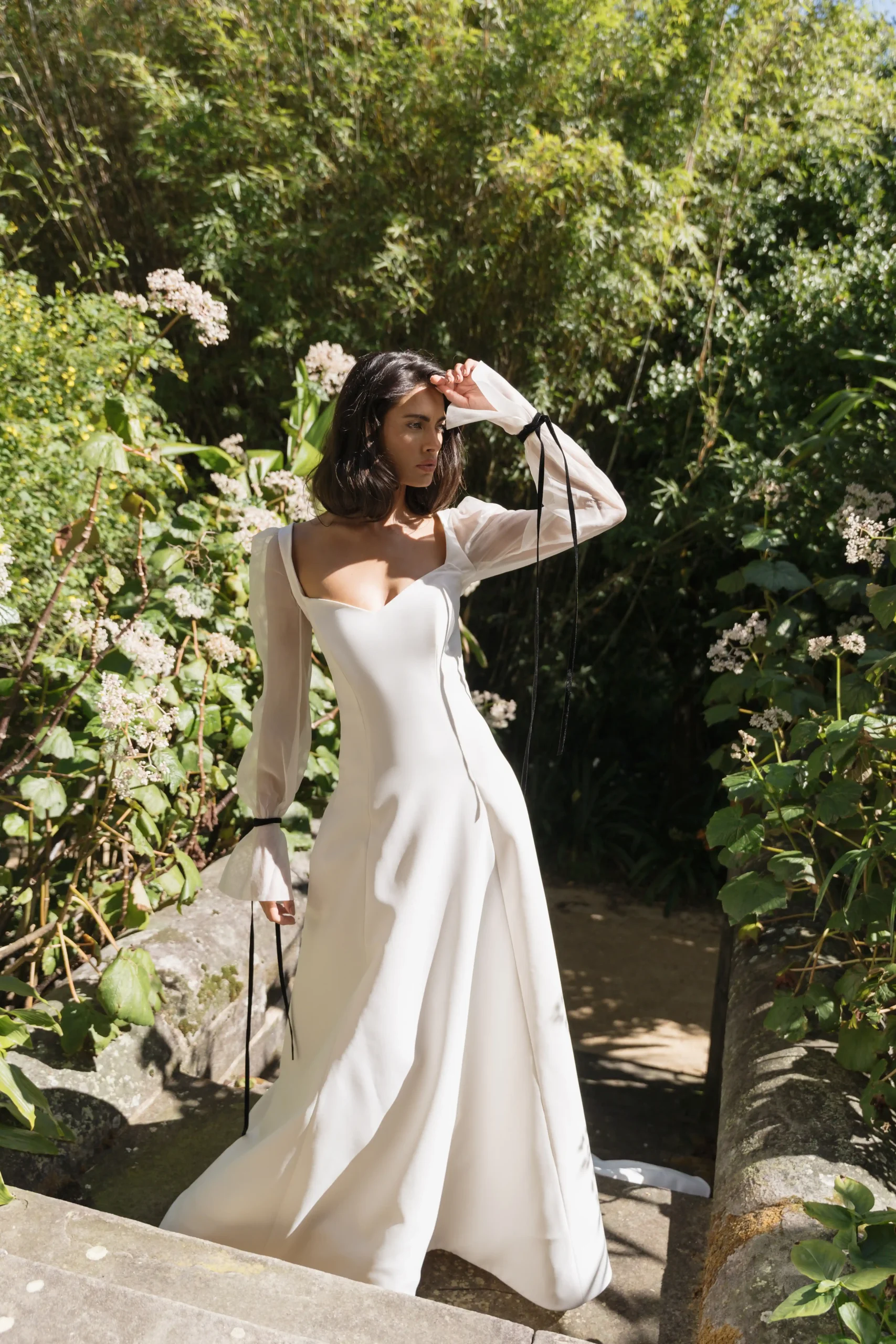 the lincoln crepe wedding dress with corset and sleeves moira hughes couture sydney pp2 scaled