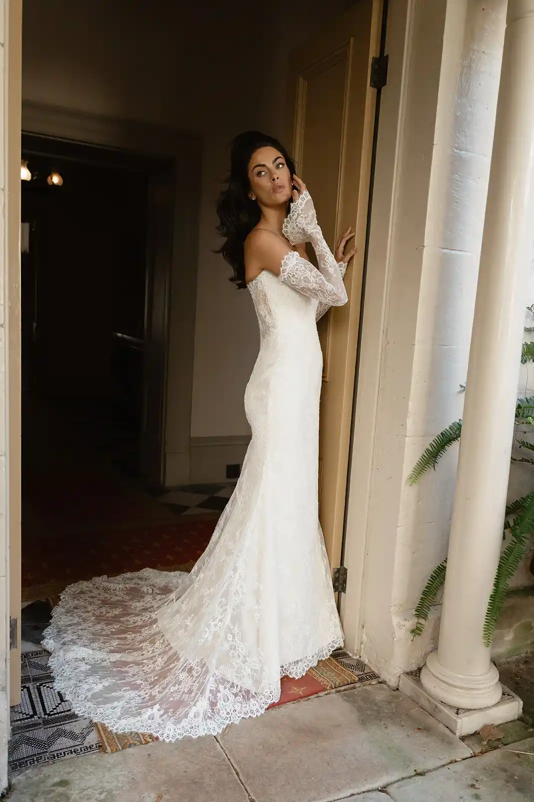 the rocco lace wedding dress with sleeves moira hughes couture sydney f3